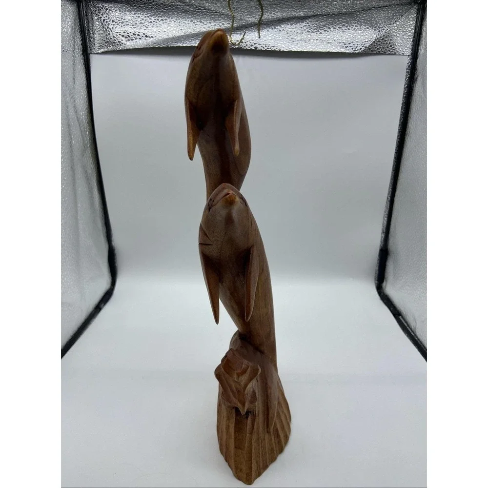 Vintage Hand Carved Wood Dolphin Sculpture Double Leaping Dolphin Nautical Decor